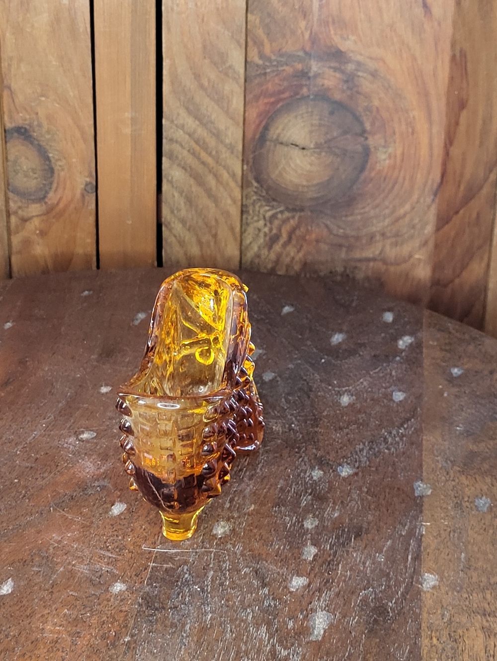 Amber Glass Hobnail Shoe Figurine - Picture 7 of 14